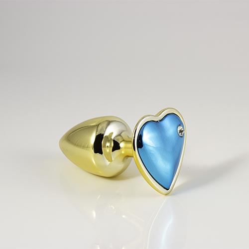 Plug Dourado Com Pedra De Coração Azul