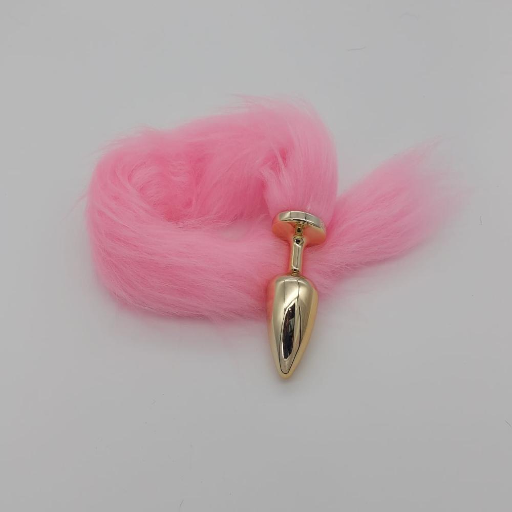 Plug LESS M Dourado Com Rabo Rosa